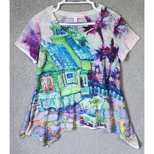 Leoma Lovegrove Women's Short Sleeve T Shirt Asymmetrical Hem Beach Art Size S